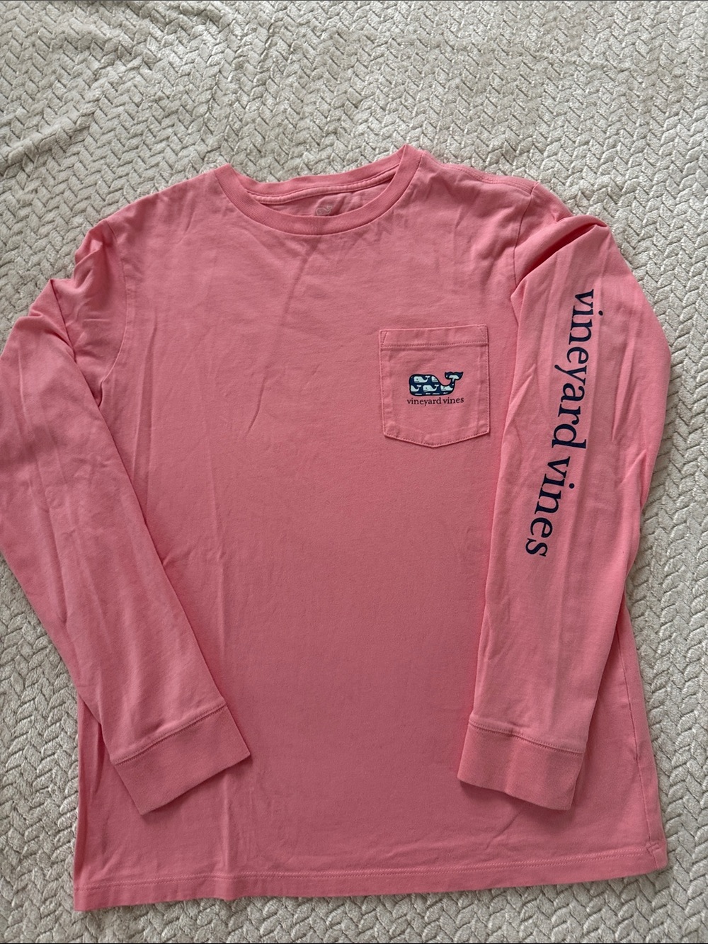 Vineyard Vines Pink Long Sleeve Pocket Tee with Navy Whale